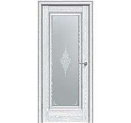 Дверь межкомнатная "Future-591" Дуб патина серый, стекло Сатин белый лак перламутр