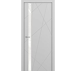 Дверь межкомнатная "Сhaos" Светло-серая эмаль ( RAL 7047) стекло Лакобель белый