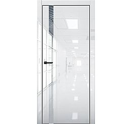 Дверь межкомнатная "Платина-7"  Crystall White вставка Лакобель белое кромка-матовый хром