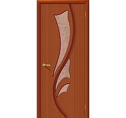 Дверь межкомнатная шпонированная «Эксклюзив» Макоре (Шпон файн-лайн) остекление Бронза