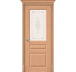 Дверь межкомнатная шпонированная «Статус-15» Дуб Ф-01 (Шпон файн-лайн) остекление Сатинато белое