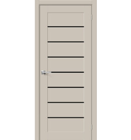 Дверь межкомнатная Браво-22 ПЭТ, Cream Silk, остекленная, black shine, царговая