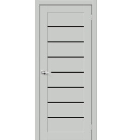 Дверь межкомнатная Браво-22 ПЭТ, Grey Silk, остекленная, black shine, царговая