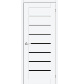 Дверь межкомнатная Браво-22 ПЭТ, White Silk, остекленная, black shine, царговая