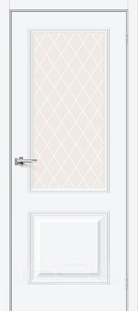 Дверь межкомнатная Классик-13 ПЭТ White Silk, остекленная, white сrystal, без кромки, царговая