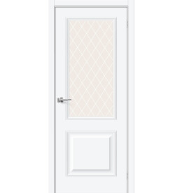 Дверь межкомнатная Классик-13 ПЭТ, White Silk, остекленная, white сrystal, царговая