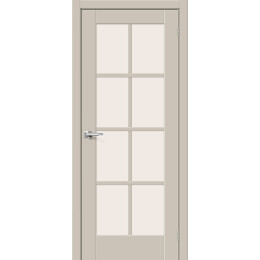 Дверь межкомнатная Прима-11.1 ПЭТ, Cream Silk, остекленная, magic fog, царговая