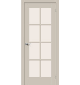 Дверь межкомнатная Прима-11.1 ПЭТ, Cream Silk, остекленная, magic fog, царговая
