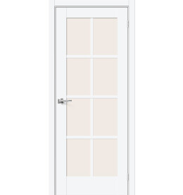 Дверь межкомнатная Прима-11.1 ПЭТ, White Silk, остекленная, magic fog, царговая