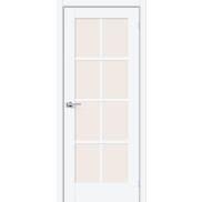 Дверь межкомнатная Прима-11.1 ПЭТ, White Silk, остекленная, magic fog, царговая