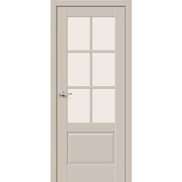 Дверь межкомнатная Прима-13.0.1 ПЭТ, Cream Silk, остекленная, magic fog, царговая
