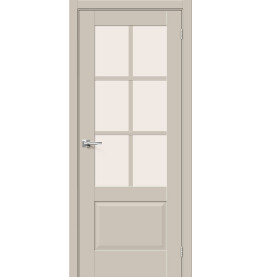 Дверь межкомнатная Прима-13.0.1 ПЭТ, Cream Silk, остекленная, magic fog, царговая