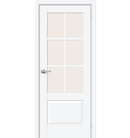 Дверь межкомнатная Прима-13.0.1 ПЭТ, White Silk, остекленная, magic fog, царговая