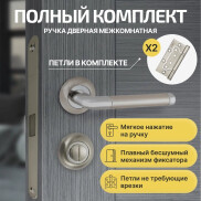 Комплект фурнитуры матовый никель, Ручка дверная Vantage V28D AL с магнитной защелкой, петлями бабочка, сантехнической заверткой