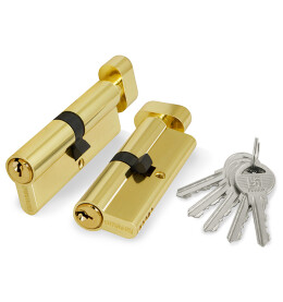 Цилиндровый механизм (100 ZM/70) 1000ZMKnob70(30+10+30) PB латунь 5Key с вертушкой