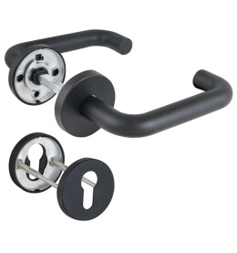 Комплект дверных ручек с накладками под цилиндр FR.DH57.0219 NE (DH-0219 NE) 8x140 мм, BL-24 черный