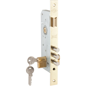 Замок врезной цилиндровый с защёлкой «152/3MR» (45 mm) 3 кл. Золото