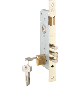 Замок врезной цилиндровый с защёлкой «2000» (45 mm) 5 кл. Золото