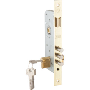 Замок врезной цилиндровый с защёлкой «2000» (45 mm) 5 кл. Золото