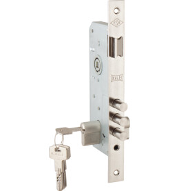 Замок врезной цилиндровый с защёлкой «2000» (45 mm) 5 кл. Никель