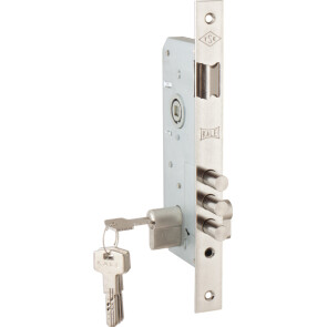 Замок врезной цилиндровый с защёлкой «2000» (45 mm) 5 кл. Никель