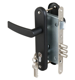 Замок врезной цилиндровый с защёлкой в комплекте с ручкой «ЗВ4-3» 5 кл. Черный муар