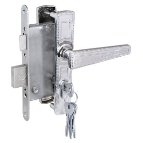 Замок врезной цилиндровый с защёлкой в комплекте с ручкой «ЗВ4-3.01», 4 кл. Хром