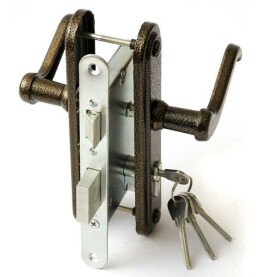 Замок врезной цилиндровый с защёлкой в комплекте с ручкой «ЗЗВ4-3.02» 4 кл. Медь