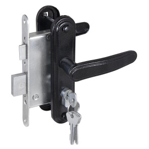 Замок врезной цилиндровый с защёлкой в комплекте с ручкой ЗВ4-3.03 (черный), 4 кл.