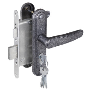 Замок врезной цилиндровый с защёлкой в комплекте с ручкой «ЗВ4-3.03» 4 кл. Серебро