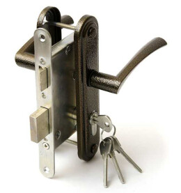 Замок врезной цилиндровый с защёлкой в комплекте с ручкой «ЗВ4-3.07» 4 кл. Медь