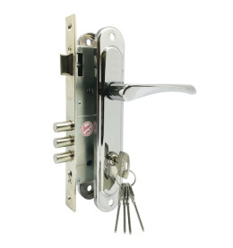 Замок врезной цилиндровый с защёлкой в комплекте с ручкой «ЗВ4-85.3» 5 кл. Хром