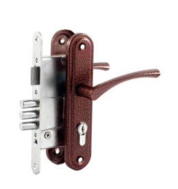 Замок врезной цилиндровый с защёлкой в комплекте с ручкой «ЗВ4.2-01» 3 кл. Медь