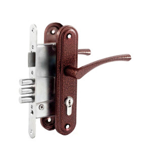 Замок врезной цилиндровый с защёлкой в комплекте с ручкой «ЗВ4.2-01» 3 кл. Медь