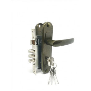 Замок врезной цилиндровый с защёлкой в комплекте с ручкой «ЗВ7-60.1-02» 5 кл. Бронза