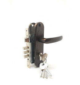 Замок врезной цилиндровый с защёлкой в комплекте с ручкой «ЗВ7-60.1-02» 5 кл. Медь