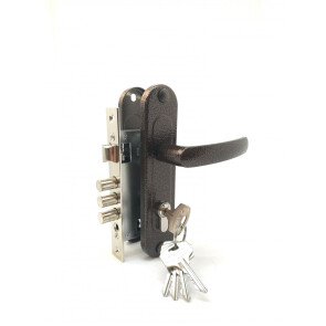 Замок врезной цилиндровый с защёлкой в комплекте с ручкой «ЗВ7-60.1-02» 5 кл. Медь