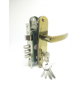 Замок врезной цилиндровый с защёлкой в комплекте с ручкой «ЗВ7-60.1-02» 5 кл. Золото