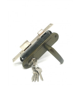 Замок врезной цилиндровый с защёлкой в комплекте с ручкой «ЗВ7-70.4-02» 5 кл. Бронза