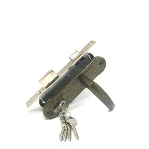 Замок врезной цилиндровый с защёлкой в комплекте с ручкой «ЗВ7-70.4-02» 5 кл. Бронза