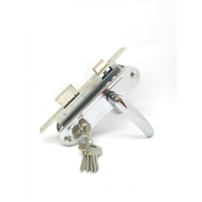 Замок врезной цилиндровый с защёлкой в комплекте с ручкой «ЗВ7-70.4-02» 5 кл. Хром