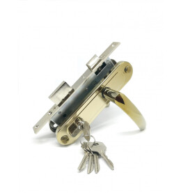 Замок врезной цилиндровый с защёлкой в комплекте с ручкой «ЗВ7-70.4-02» 5 кл. Золото