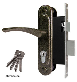 Замок врезной цилиндровый с защёлкой в комплекте с ручкой «ЗВ7» 4 кл. Бронза