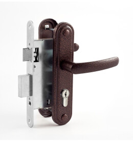 Замок врезной цилиндровый с защёлкой в комплекте с ручкой «ЗВ7.02» 4 кл. Медь