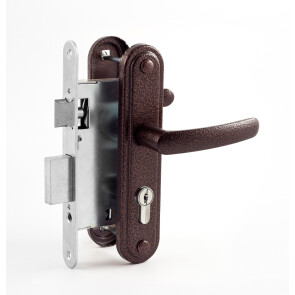 Замок врезной цилиндровый с защёлкой в комплекте с ручкой «ЗВ7.02» 4 кл. Медь