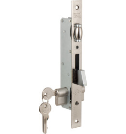 Замок врезной цилиндровый узкопрофильный с роликовой защёлкой «255» (25 mm) 3 кл. Хром