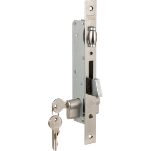 Замок врезной цилиндровый узкопрофильный с роликовой защёлкой «255» (25 mm) 3 кл. Хром