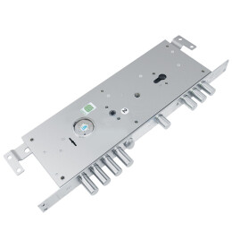 Замок врезной двухсистемный «ЗВ 25.14 Т» (лев) с тягами (без накл), 5+1 кл (длин. кл. 54 мм) Хром