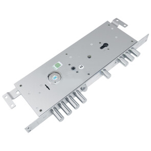 Замок врезной двухсистемный «ЗВ 25.14 Т» (лев) с тягами (без накл), 5+1 кл (длин. кл. 54 мм) Хром