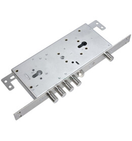 Замок врезной двухсистемный «ЗВ 75.16 Т» с тягами (без защиты, с торцевой планкой), 5 кл. Хром